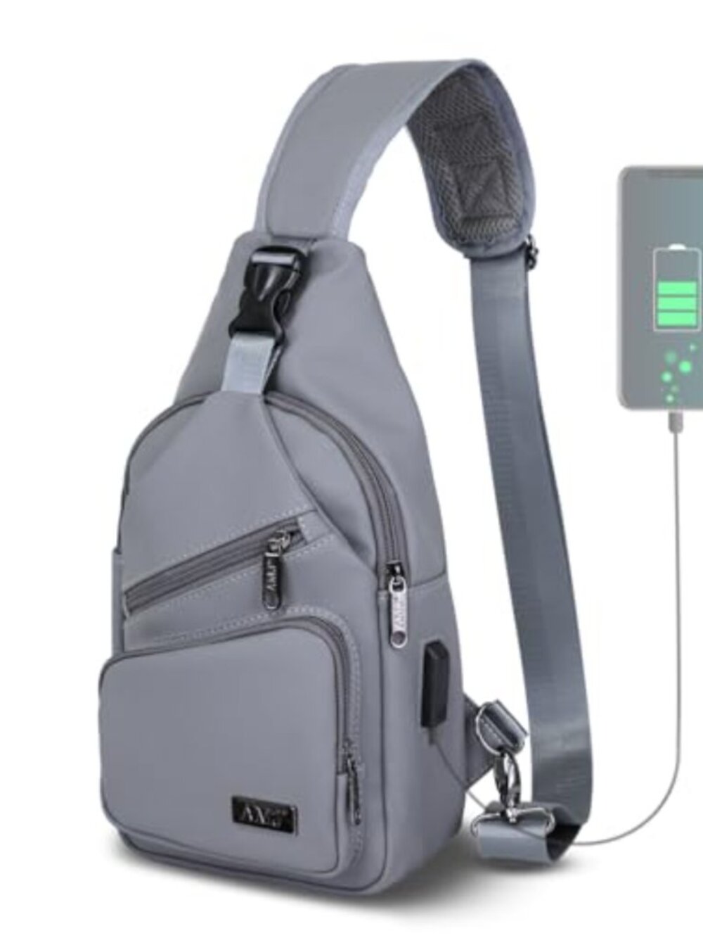 Sling Bag Crossbody Shoulder Backpack USB Port Waterproof Oxford Hiking Travel